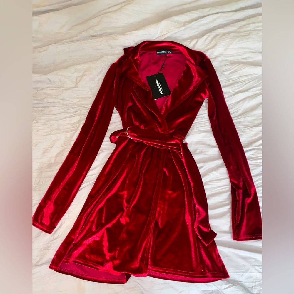 Red velvet pretty little thing belt dress